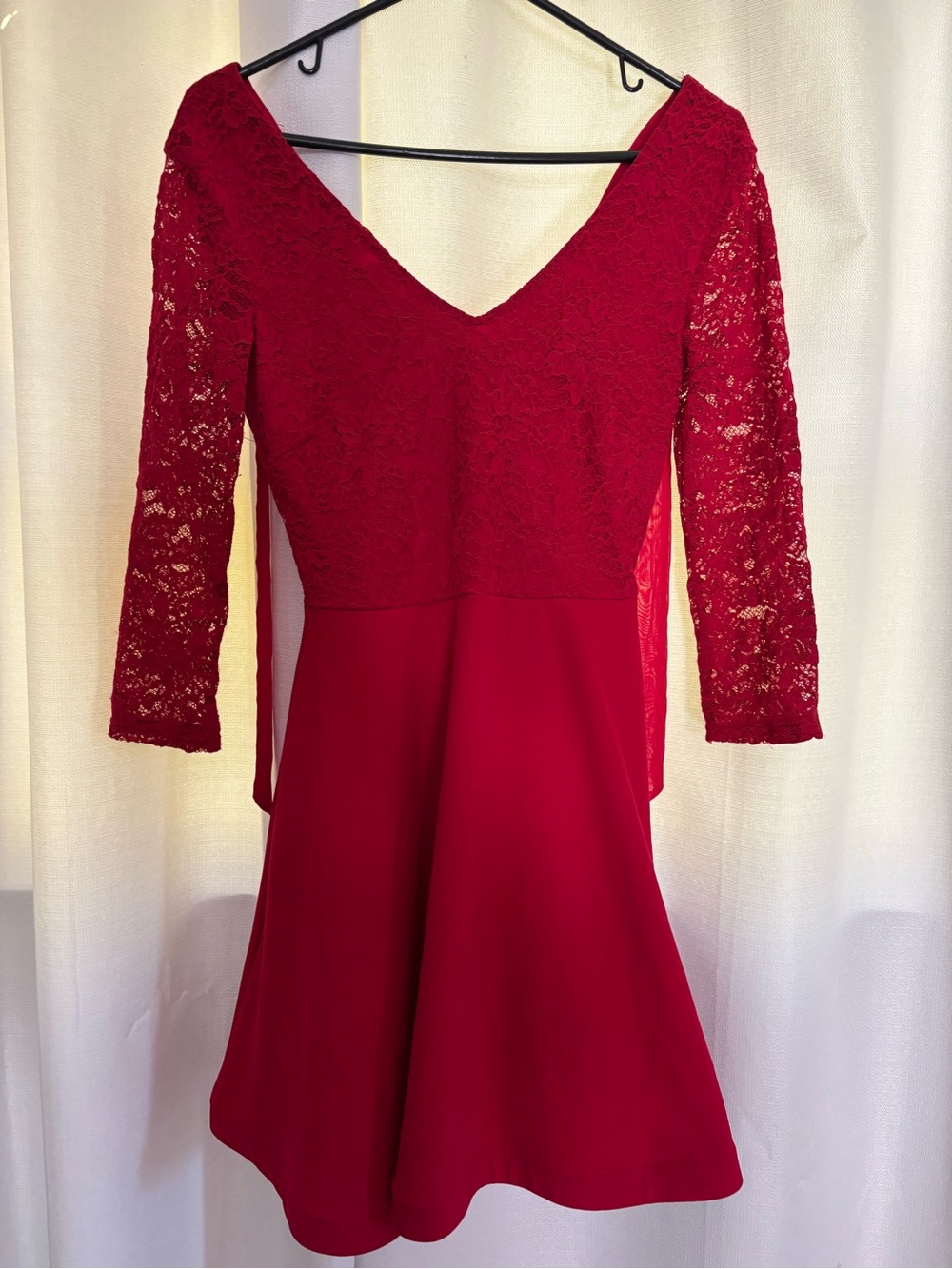 B Darlin Red V-Neck Lace Fit & Flare Dress
